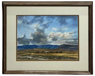 Signed Donal C. Jolley “Mustangs" Watercolor