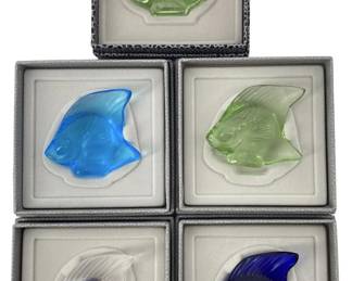 5pc Colorful Lalique Satin-Finished Crystal Fish