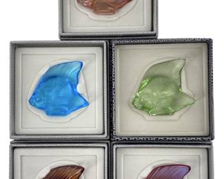5pc Colorful Lalique Satin-Finished Crystal Fish