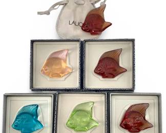 6pc Colorful Lalique Satin-Finished Crystal Fish