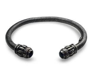 Vintage Sterling Silver Cable Twist Onyx Cuff