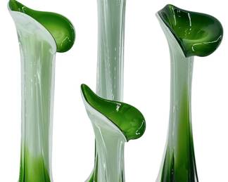 4pc Green Art Glass Jack in the Pulpit Vases