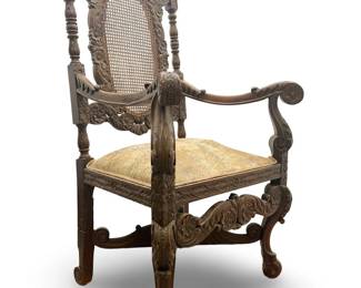 Neo-Renaissance Style Walnut High-Back Armchair