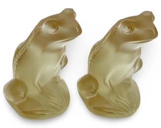 2pc Lalique Satin-Finished Crystal Frogs