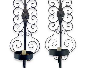 2pc Ornate Cast Iron Wall Sconces