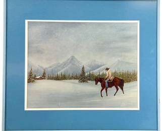 ‘88 Judy Dillavou Cowboy in a Snowscape Lithograph