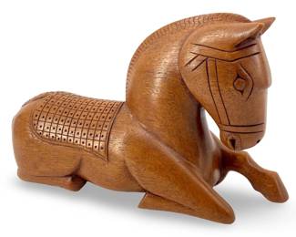 Vintage Mexican Wooden Horse Sculpture