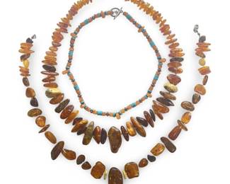 (3pc) Vintage Baltic Amber Nugget Bead Necklaces