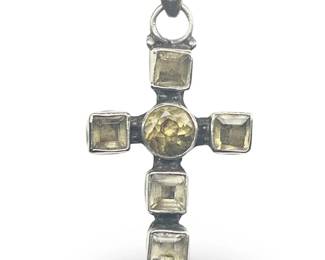 Charming Sterling Silver Citrine Cross Pendant
