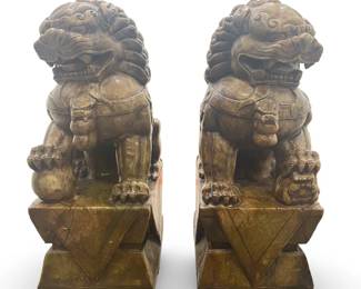 Large Vintage Asian Foo Lion Guardian Sculptures