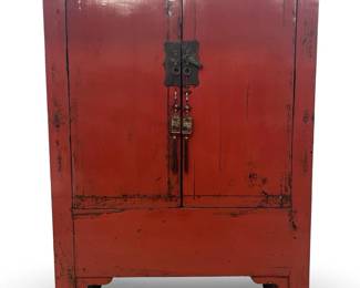 19th Century Chinese Red Lacquer Wedding Cabinet