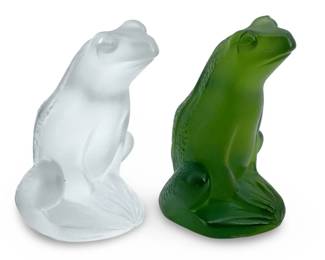2pc Lalique Satin-Finished Crystal Frogs