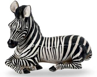 Vintage Glazed Ceramic Italian Zebra Sculpture