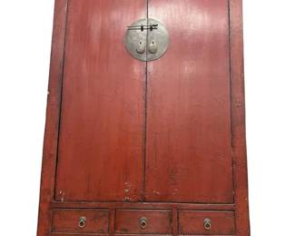 19th C. Chinese Red Lacquer Wedding Cabinet