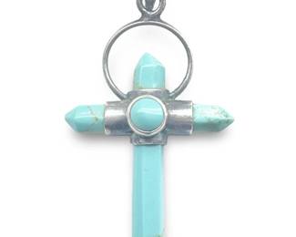 Vintage Sterling Silver Turquoise Cross Pendant