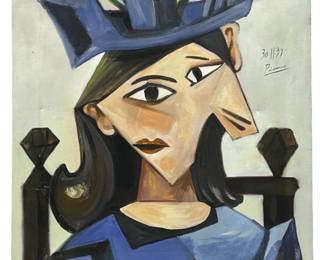 Old After Signed Picasso Portrait Oil on Canvas