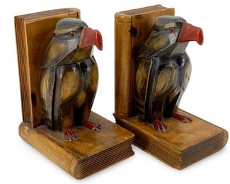 Carved Wooden Eagle Bookends