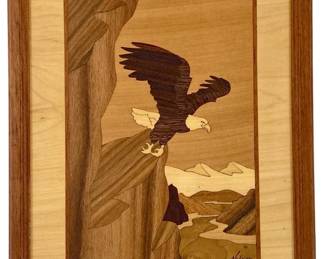 Vintage Nelson Eagle over Hudson River Wood Inlay