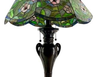 Floral Mosaic Stained Glass Shaded Bronze Lamp