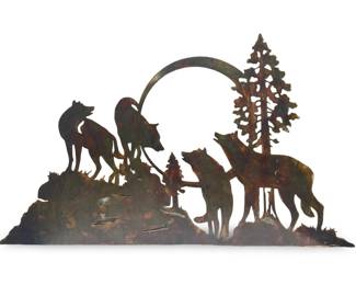 Rustic Copper Wildlife Howling Wolves Wall Art
