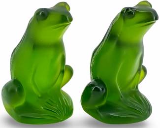 2pc Lalique Satin-Finished Crystal Frogs