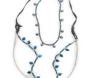 (2pc) Faux Turquoise Pearl Bead Necklaces
