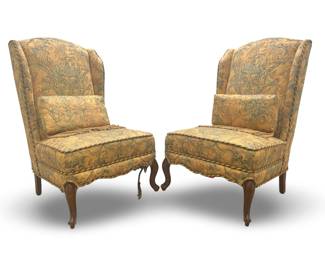 Pair Louis XVI Style Upholstered Wingback Chairs