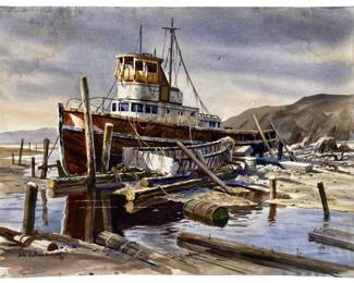 John Bohnenberger Watercolor Shipwreck on Paper