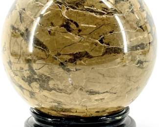 Polished Serpentine Stone Sphere on Stand