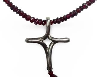 Sterling Silver Garnet Cross Pendant Necklace