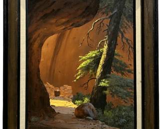 Signed June Wagoner Western Canyon Oil on Panel