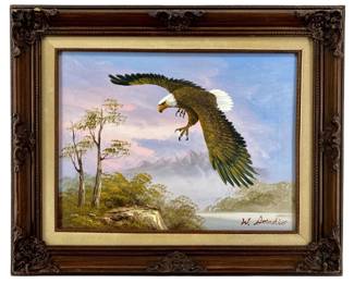 Signed W. Amadio Oil on Canvas Eagle