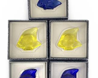 5pc Colorful Lalique Satin-Finished Crystal Fish