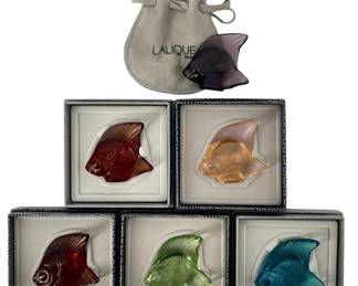 6pc Colorful Lalique Satin-Finished Crystal Fish