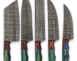 5pc Vintage Damascus Kitchen Knives
