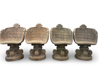 (4) Cast Concrete Stone Garden Grotto Chairs