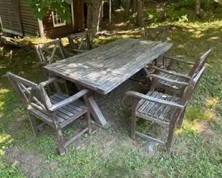 77"x40" Outdoor Wooden Dining Table and (6) Chairs