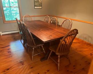 Country Farmhouse Kitchen Dining Table with (10) Malaysian Chairs