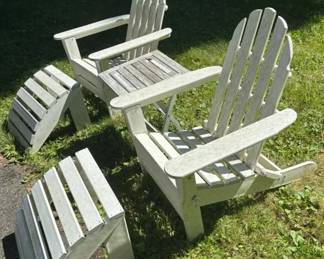 Set of (2) Wood Adirondack Chairs and Side Table