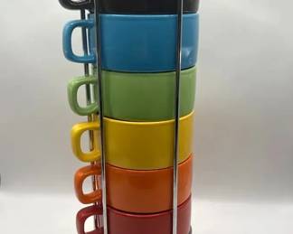 Stacking Rainbow Coffee Cups with Storage Display Stand