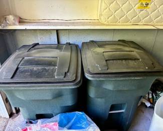 (2) Sturdy 96gal Covered Trash Bins (Contents not included)