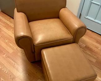 Light Brown Pleather Chair with Square Storage Ottoman