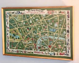 The Daily Telegraph Picture Map Of London Framed Fabric Wall Hanging