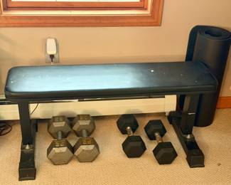 Weight Bench, Weights & Yoga Mat
