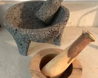 (2) Mortar and Pestle incl. Traditional Molcajete Mexican Volcanic Basalt Lava Stone