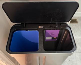H108 - $85. Simple Human Divided Trash Can. Measures 22" W x 12" D x 25.5" Tall. Very good condition.