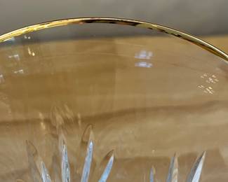 H86 - $80. 8 Piece Set. Miller Rogaska Gold Rim Iced tea Glasses. Measures 7.25" Tall. Minor wear on gold.