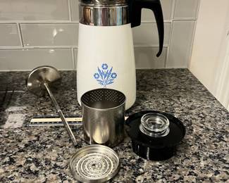 H68 - $75. Vintage Corning Ware Blue Cornflower Percolator.