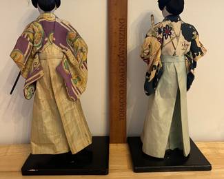 H124 - $60. Pair of Vintage Kurodabush Samurai Dolls. One is missing a thumb. Each Measures 11.5" Tall.