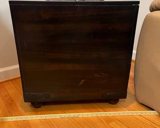 H48 - $75. Chest Style Side Table - Dark Finish. Measures 21” W x 23“ D x 24” Tall. Sturdy and very good condition.